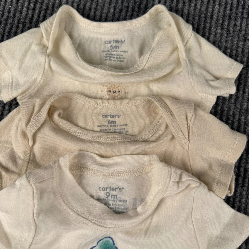 Carters Baby Bodysuit Lot 3 Dinosaur Sunshine Hello Friend 6M 9M Beige‎ 478 Tan